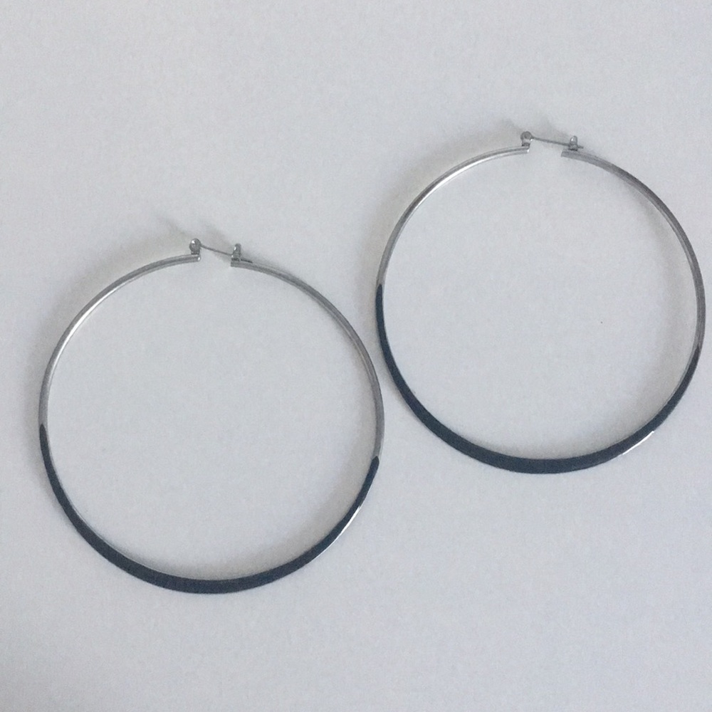 Silver and Black Hoop Earrings